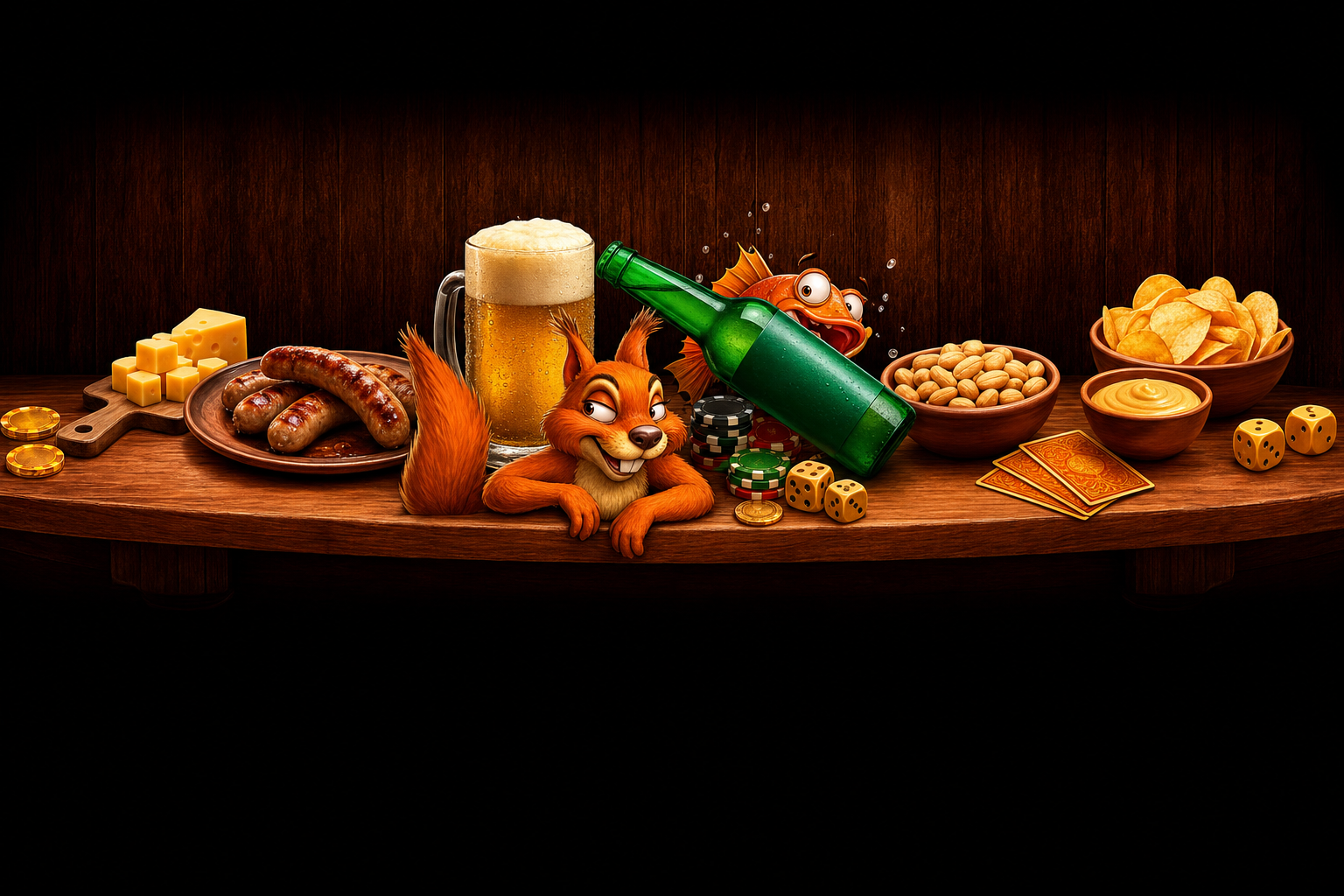 Пивной бар Pivo Casino с рыбкой, белкой, закусками и игровыми фишками